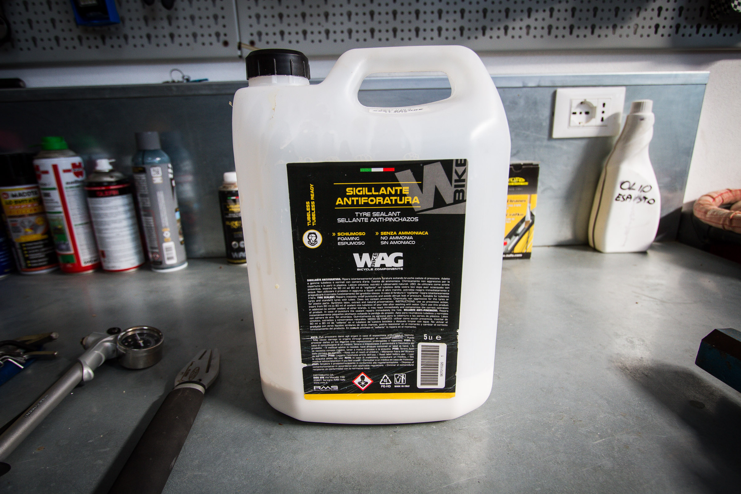 Tyre sealant and lots of it is a very valuable item to own. At about 80 euros for a big pot, it gives you ability to do keep all your tyres running properly and switch out without worrying about transferring liquid into the new tyre.